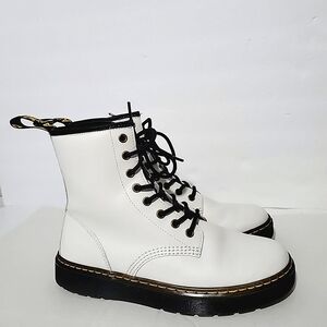 Dr. Martens Zavala Combat Boots White Lace Up Leather Ankle Women's Size 8